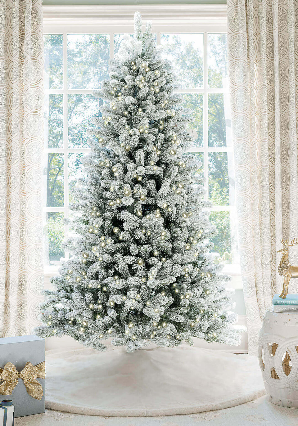 Árvore de Natal Artificial King Flock® 600 Luzes LED Branco Quente