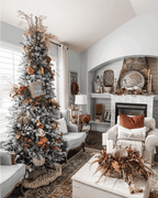 Árvore de Natal Artificial Slim King Flock® de com 650 Luzes LED Branco Quente