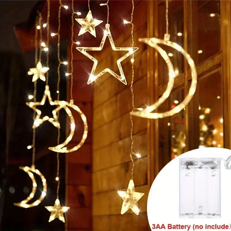 Luzes de Fada Estrela e Lua LED Solar - Encanto Natalino
