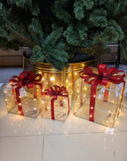 Kit 3 Caixas de Presente Natalinas com Luz de LED